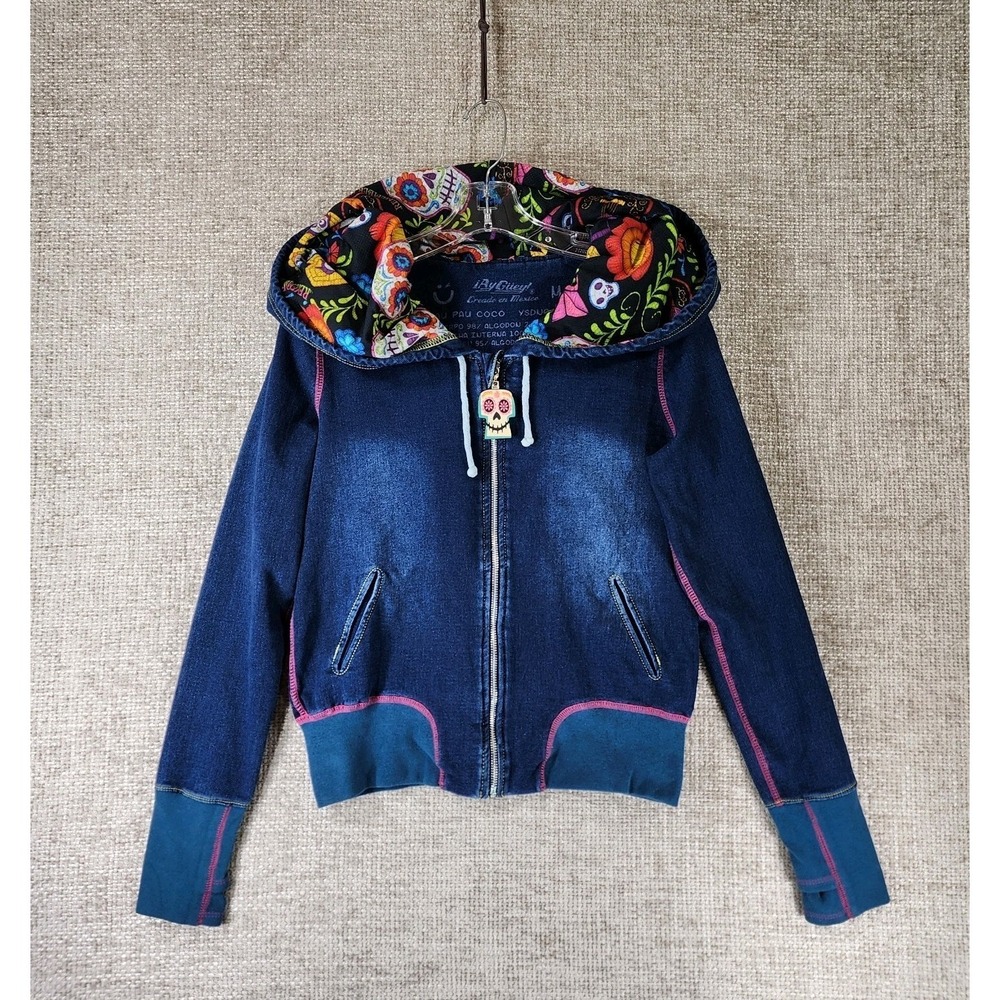 Ay Guey Blue Denim Look Hoodie‎ Oversized Hood Womens M Coco Movie